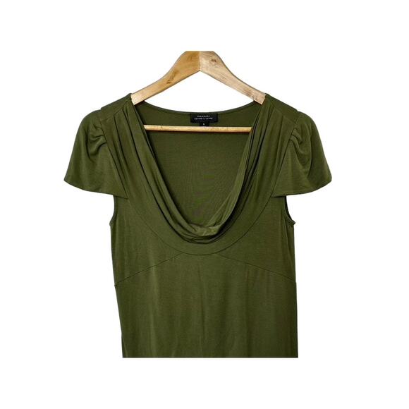 Tahari Olive Green Cowl Scoop Neck Cap Sleeve Stretchy Blouse Women's Size Small - Picture 2 of 5